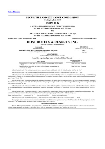 Thumbnail Host Hotels & Resorts
 10-K Annual Report 