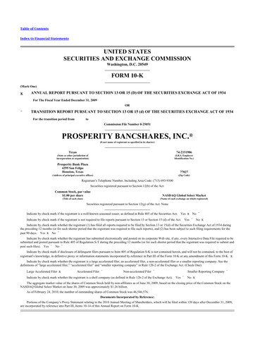 Thumbnail Prosperity Bancshares
 10-K Annual Report 
