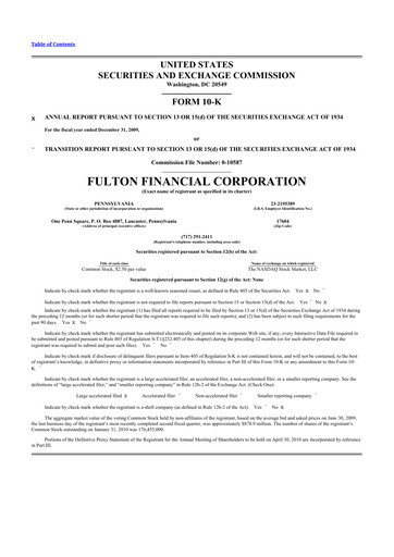 Thumbnail Fulton Financial 10-K Annual Report 