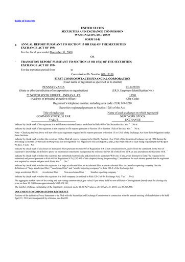 Thumbnail First Commonwealth Financial Corp 10-K Annual Report 