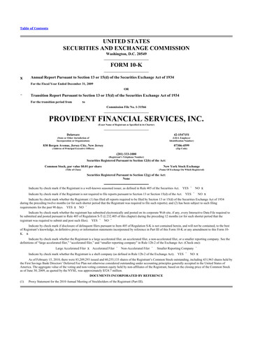 Thumbnail Provident Financial Services 10-K Annual Report 