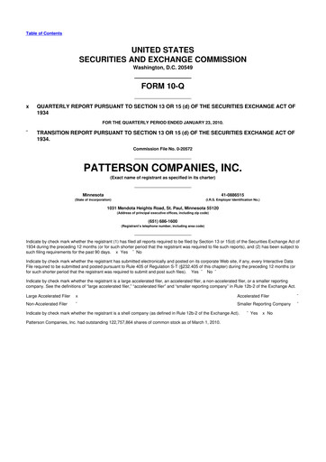 Miniature Patterson Companies
 10-Q Rapport trimestriel  
