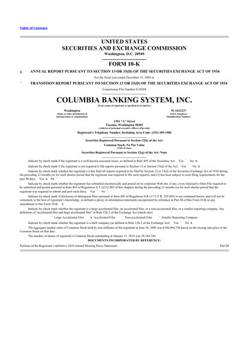 Thumbnail Columbia Banking System 10-K Annual Report 