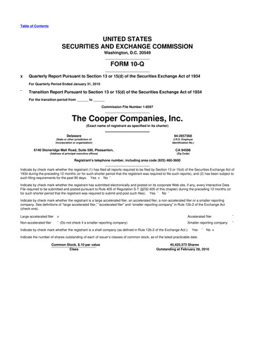 Thumbnail Cooper Companies 10-Q Quarterly Report FY 