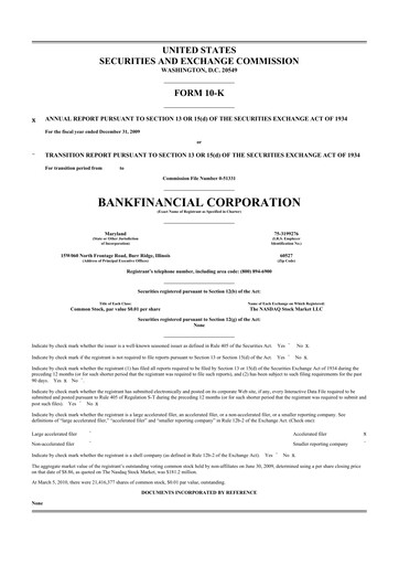 Thumbnail BankFinancial 10-K Annual Report 