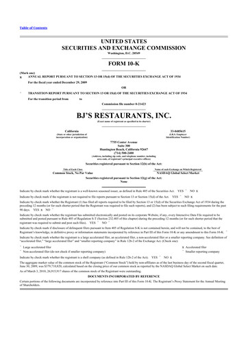 Thumbnail BJ's Restaurants
 10-K Annual Report 