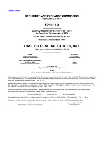 Thumbnail Casey's General Stores
 10-Q Quarterly Report FY 
