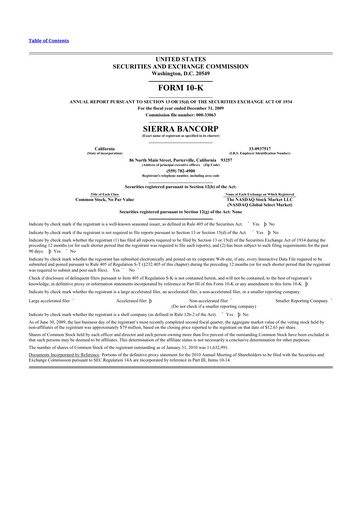 Thumbnail Sierra Bancorp
 10-K Annual Report 