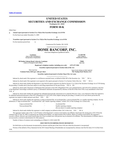 Thumbnail Home Bancorp
 10-K Annual Report 