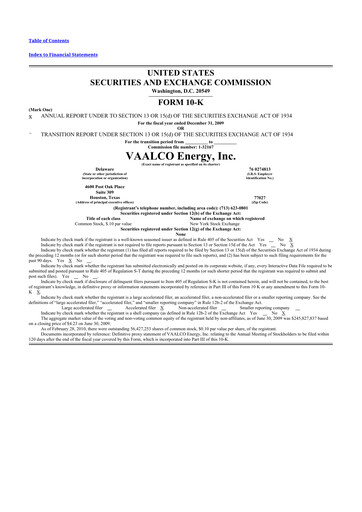 Thumbnail Vaalco Energy
 10-K Annual Report 