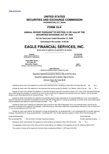 Thumbnail Eagle Financial Services 10-K Annual Report 