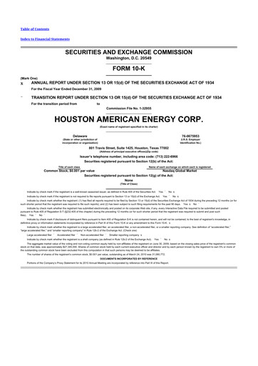Thumbnail Houston American Energy 10-K Annual Report 