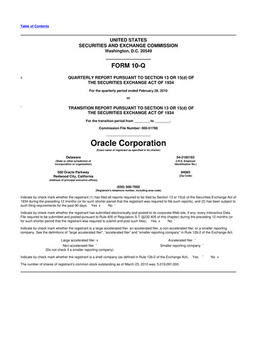 Thumbnail Oracle 10-Q Quarterly Report FY 