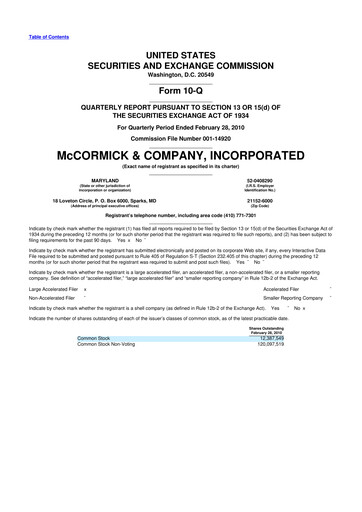 Thumbnail McCormick & Company
 10-Q Quarterly Report FY 