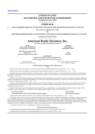 Vorschaubild American Realty Investors 10-K Jahresbericht 