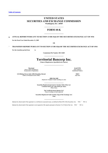 Thumbnail Territorial Bancorp
 10-K Annual Report 