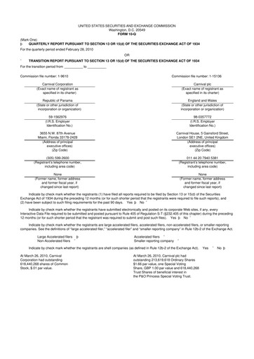 Thumbnail Carnival Corporation 10-Q Quarterly Report FY 