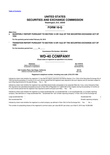 Miniature WD-40 Company
 10-Q Rapport trimestriel  