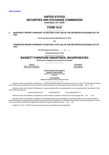 Thumbnail Bassett Furniture 10-Q Quarterly Report FY 