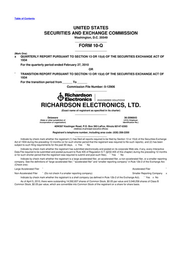 Thumbnail Richardson Electronics 10-Q Quarterly Report FY 