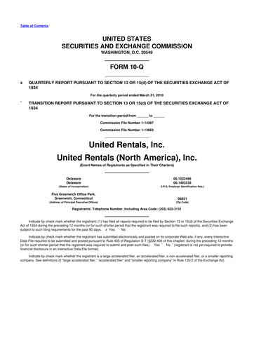 Thumbnail United Rentals
 10-Q Quarterly Report FY 