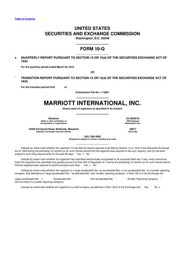 Thumbnail Marriott International 10-Q Quarterly Report FY2010 