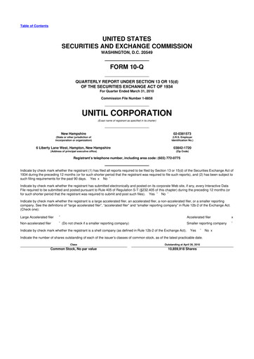 Miniature Unitil Corporation
 10-Q Rapport trimestriel  