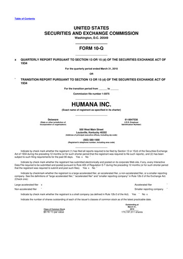 Thumbnail Humana 10-Q Quarterly Report FY2010 