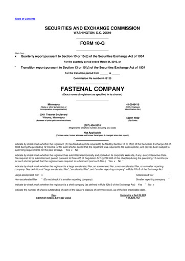 Thumbnail Fastenal 10-Q Quarterly Report FY2010 