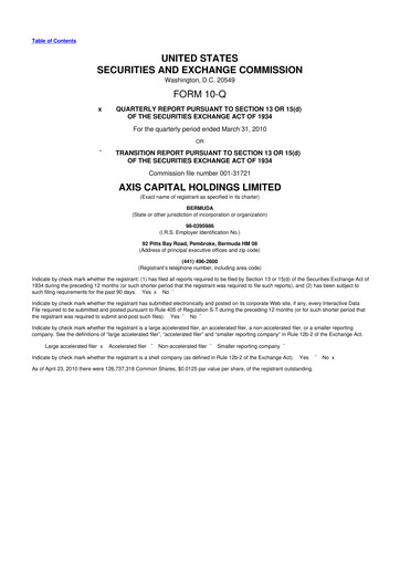 Vorschaubild AXIS Capital
 10-Q Quartalsbericht  