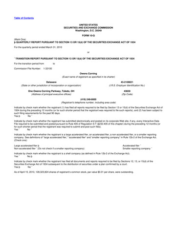 Thumbnail Owens Corning
 10-Q Quarterly Report FY 