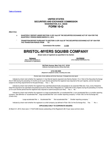 Thumbnail Bristol-Myers Squibb 10-Q Quarterly Report FY2010 