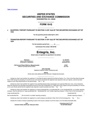 Vorschaubild Entegris 10-Q Quartalsbericht  