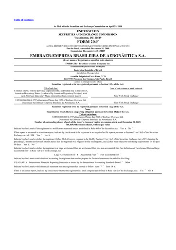 Thumbnail Embraer 20-F Annual Report 