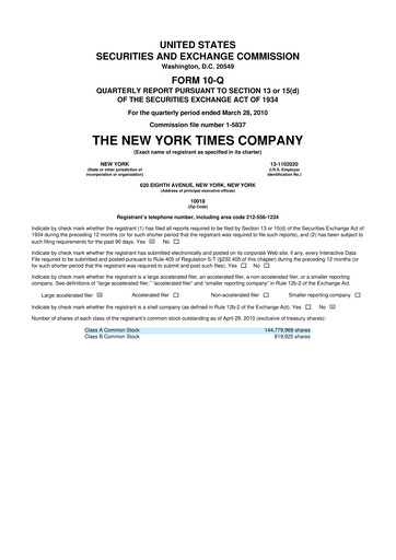 Thumbnail New York Times 10-Q Quarterly Report FY 