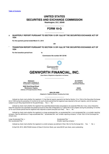Thumbnail Genworth Financial
 10-Q Quarterly Report FY2010 