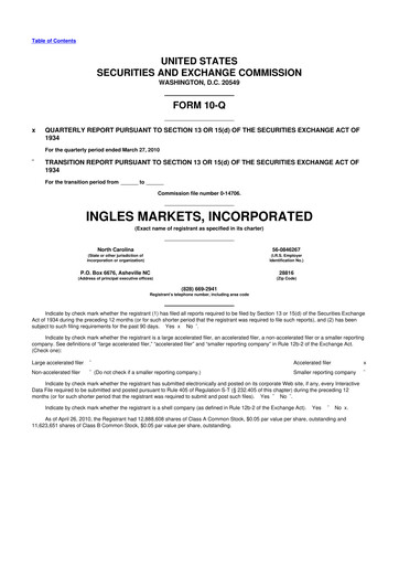 Miniature Ingles Markets 10-Q Rapport trimestriel  