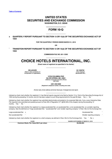 Thumbnail Choice Hotels International 10-Q Quarterly Report FY 