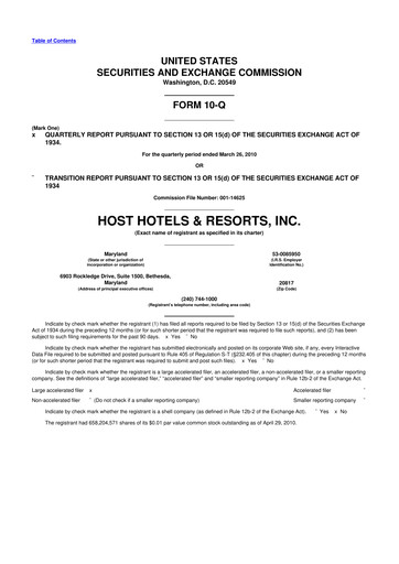 Thumbnail Host Hotels & Resorts
 10-Q Quarterly Report FY2010 