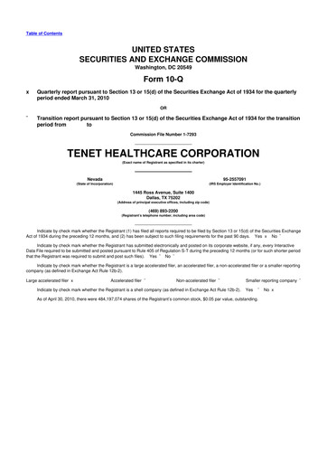 Thumbnail Tenet Healthcare 10-Q Quarterly Report FY 