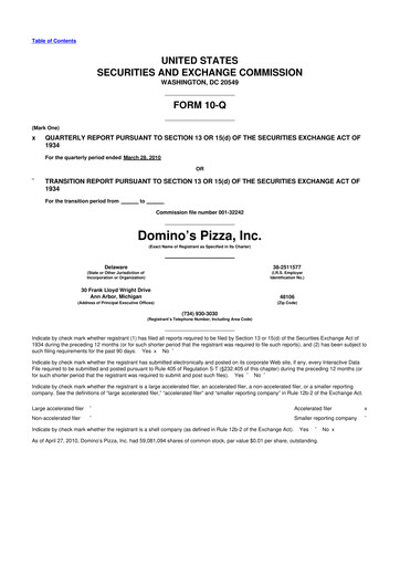 Thumbnail Domino's Pizza 10-Q Quarterly Report FY 
