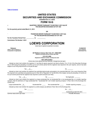 Thumbnail Loews Corporation
 10-Q Quarterly Report FY2010 
