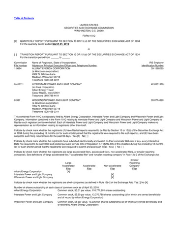 Thumbnail Alliant Energy 10-Q Quarterly Report FY 