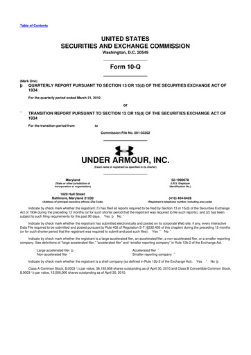 Thumbnail Under Armour
 10-Q Quarterly Report FY 