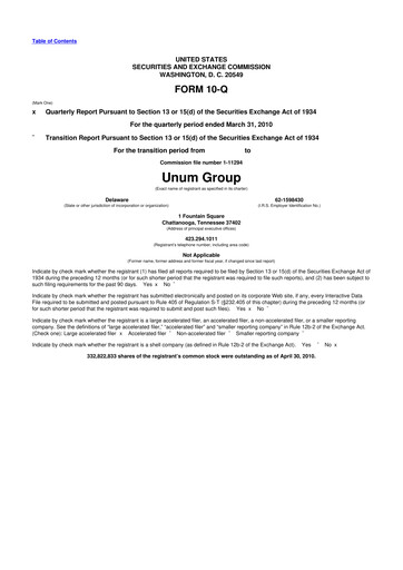 Thumbnail Unum 10-Q Quarterly Report FY2010 