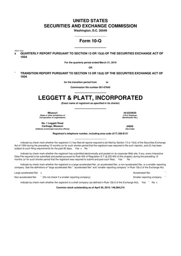 Miniature Leggett & Platt

 10-Q Rapport trimestriel  