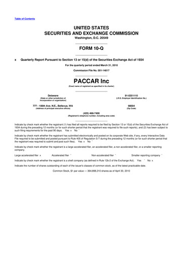 Thumbnail Paccar 10-Q Quarterly Report FY2010 