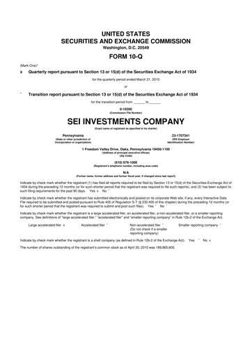 Thumbnail SEI Investments 10-Q Quarterly Report FY 