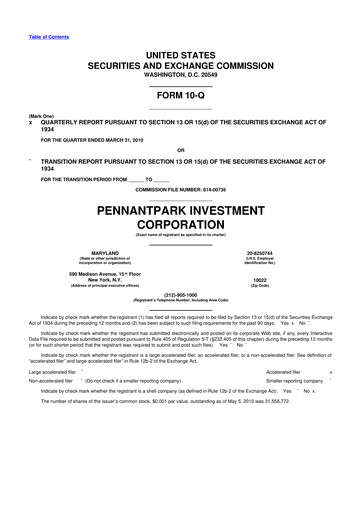 Thumbnail PennantPark Investment 10-Q Quarterly Report FY 