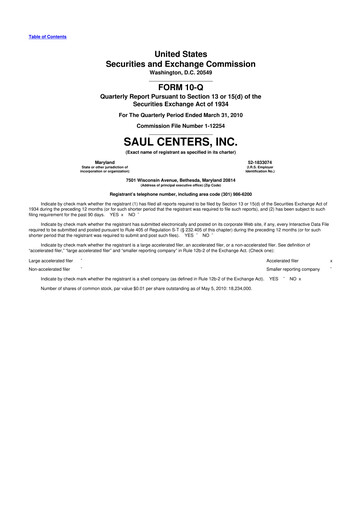 Thumbnail Saul Centers 10-Q Quarterly Report FY 